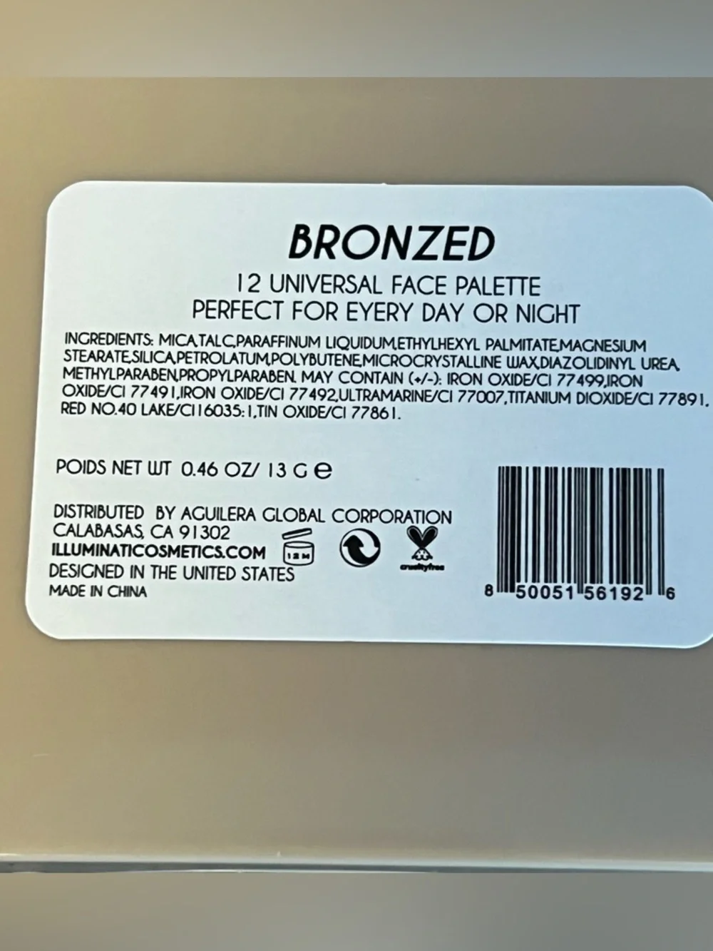 Illuminati BRONZED 12 Universal Face  Pallet Eye Shadow New Without Box Gift